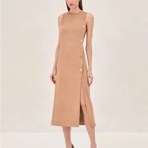 Alexis Tan Midi Dress with Side Buttons